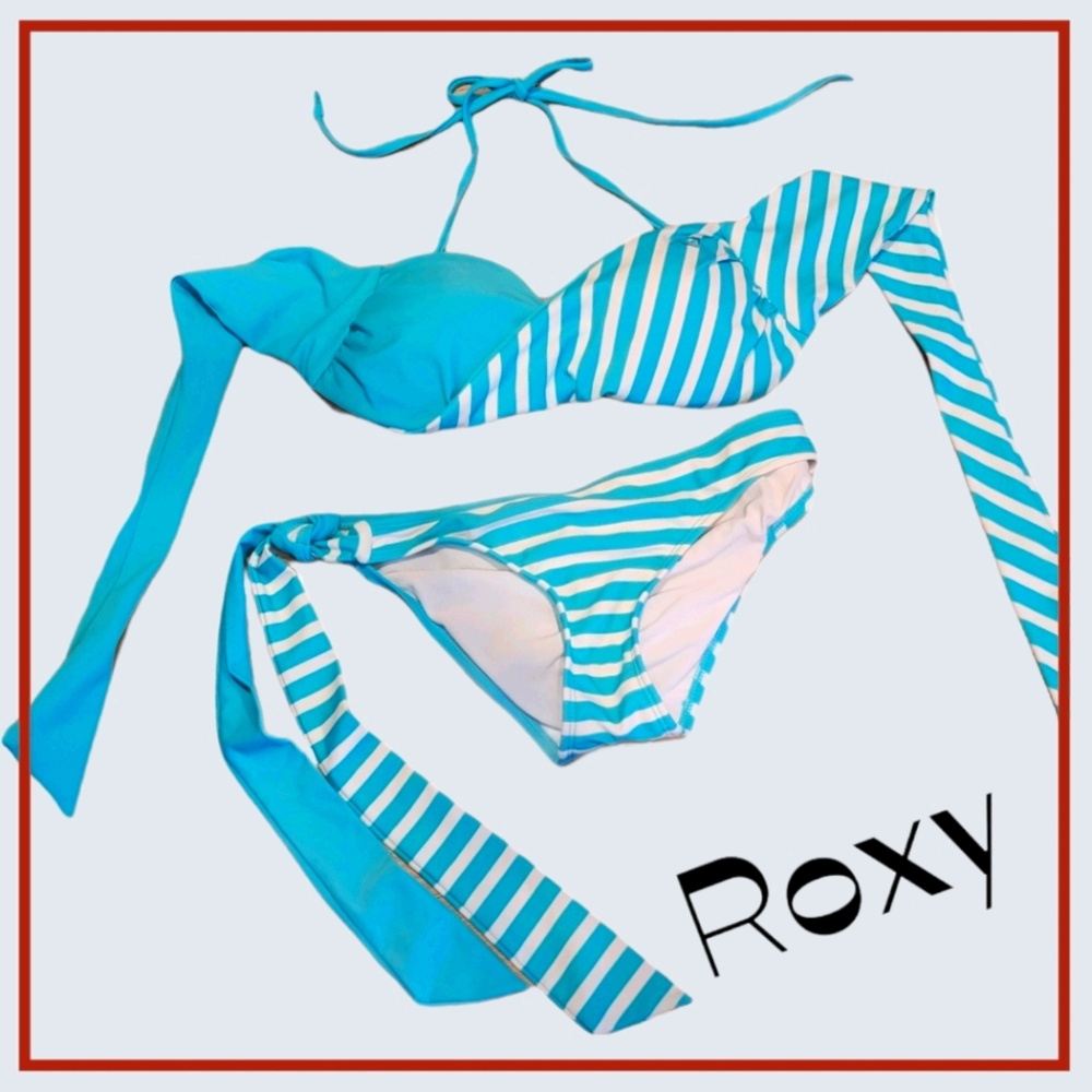 Roxy Turquoise & White Bikini Swimsuit